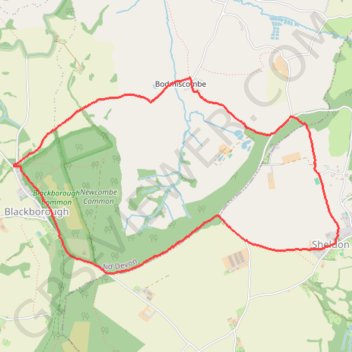Blackborough - Sheldon - Bodmiscombe GPS track, route, trail