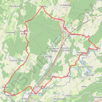 Boucle cyclable n°05 Les Côtes des Granges (46 km) - Vallée de l'Ognon GPS track, route, trail