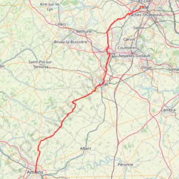 Lille (59000-59800), Nord, Hauts-de-France, France > Amiens (80000-80090), Somme, Hauts-de-France, France GPS track, route, trail