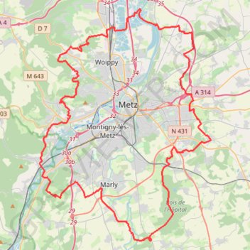 Tour de Metz (Moselle) GPS track, route, trail