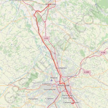 Castanet Montauban par le canal latéral GPS track, route, trail