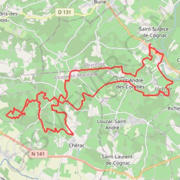 St Sulpice vers Cherac 39 kms GPS track, route, trail