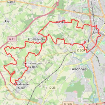 Le Mans vers Rouillon, Pruillé, Saint Georges etc... GPS track, route, trail
