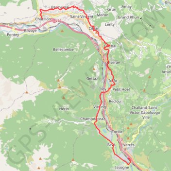 De Châtillon à Verrès GPS track, route, trail